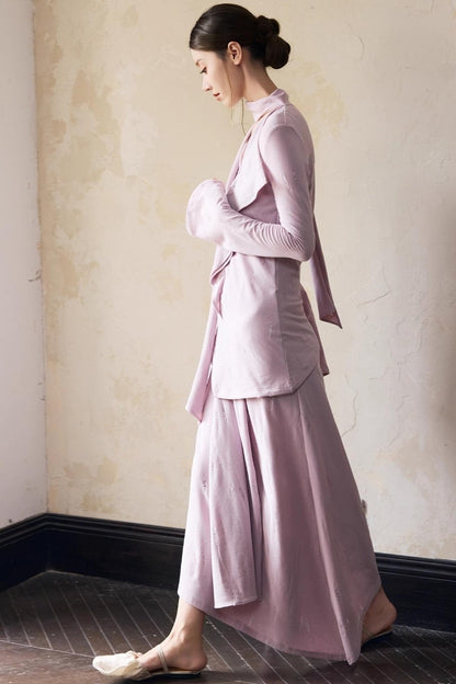 Autumn Purple Knitted Top Skirt Set-Up