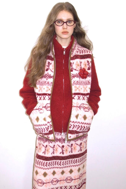 Quetzal Red Alpaca Wool Cardigan
