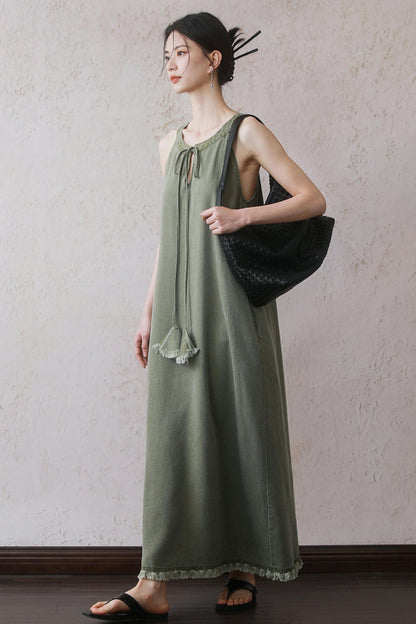 Green Tassel Tank Dress