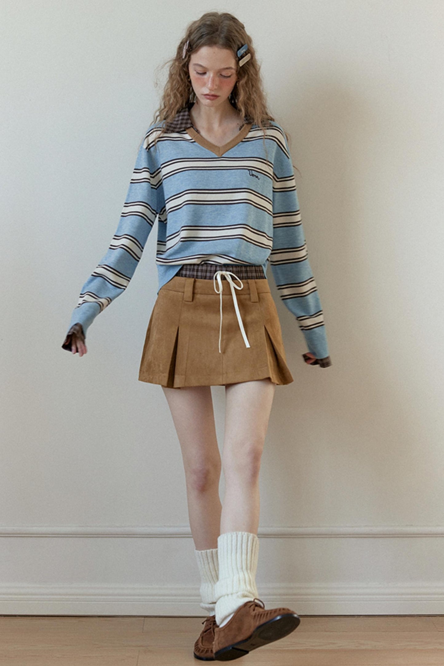 Retro Knit Plaid Top