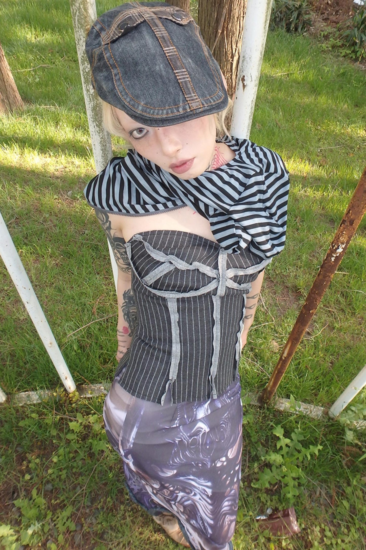 Illusion Stripe Drawstring Bustier Top