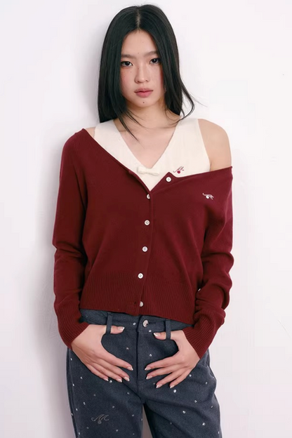 Color-Blocked Velvet Knit Cardigan