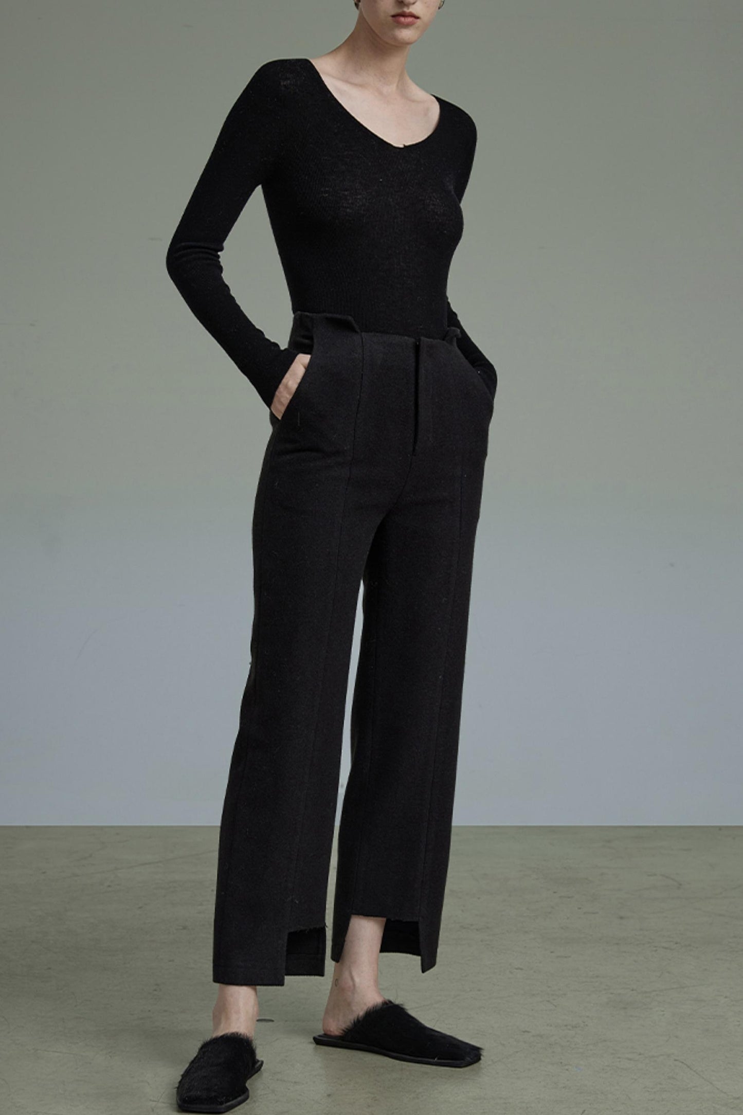 Thicker Tweed Irregular Design Cropped Pants