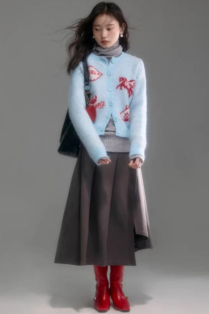 Color-Blocked Wool Blend Cardigan