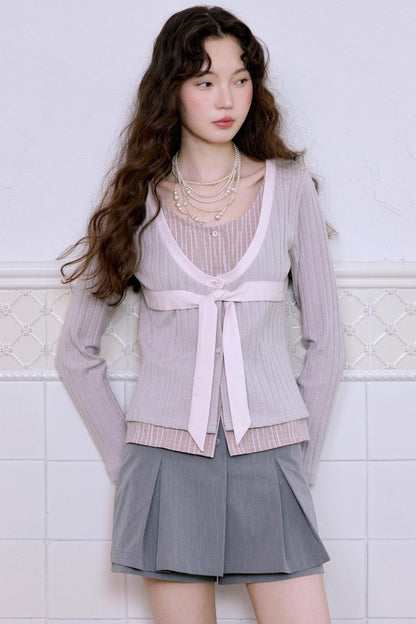 Fake Two-Piece Knitted Shirt Top