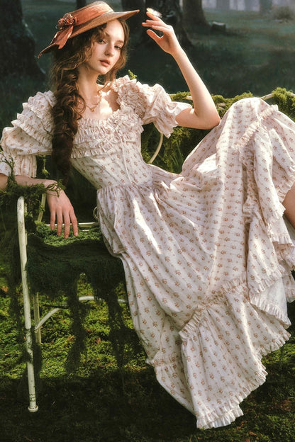 French Floral Fishbone Dress