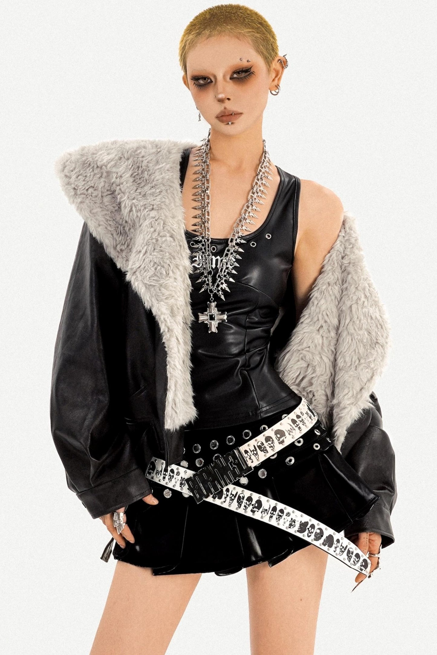 Vintage Fur Collar Leather Jacket