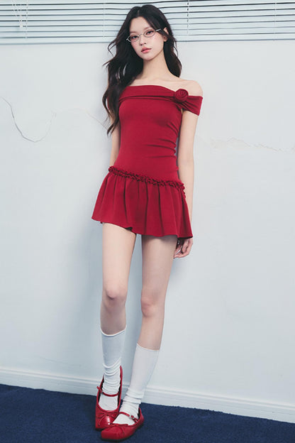 Pink One-Shoulder Drawstring Dress