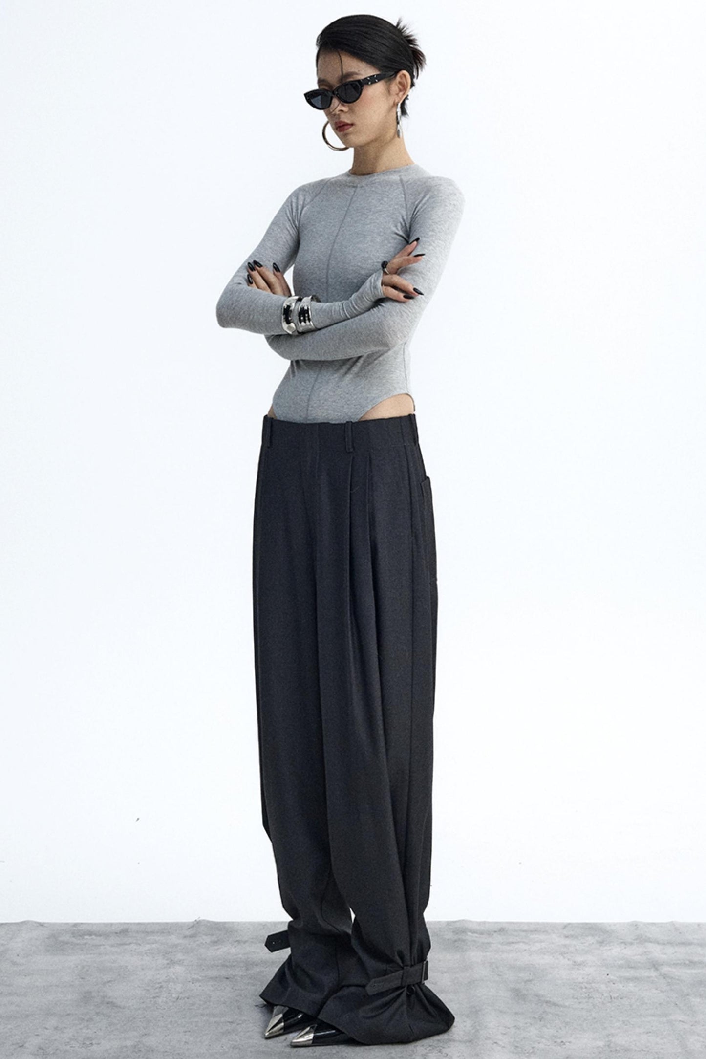 Dark Gray Pleated Suit Pants