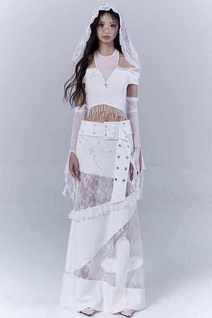 Fatal Elegance Lace-Trimmed Low-Waist Skirt