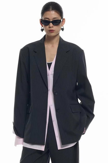 Striped Patchwork Blazer Jacket