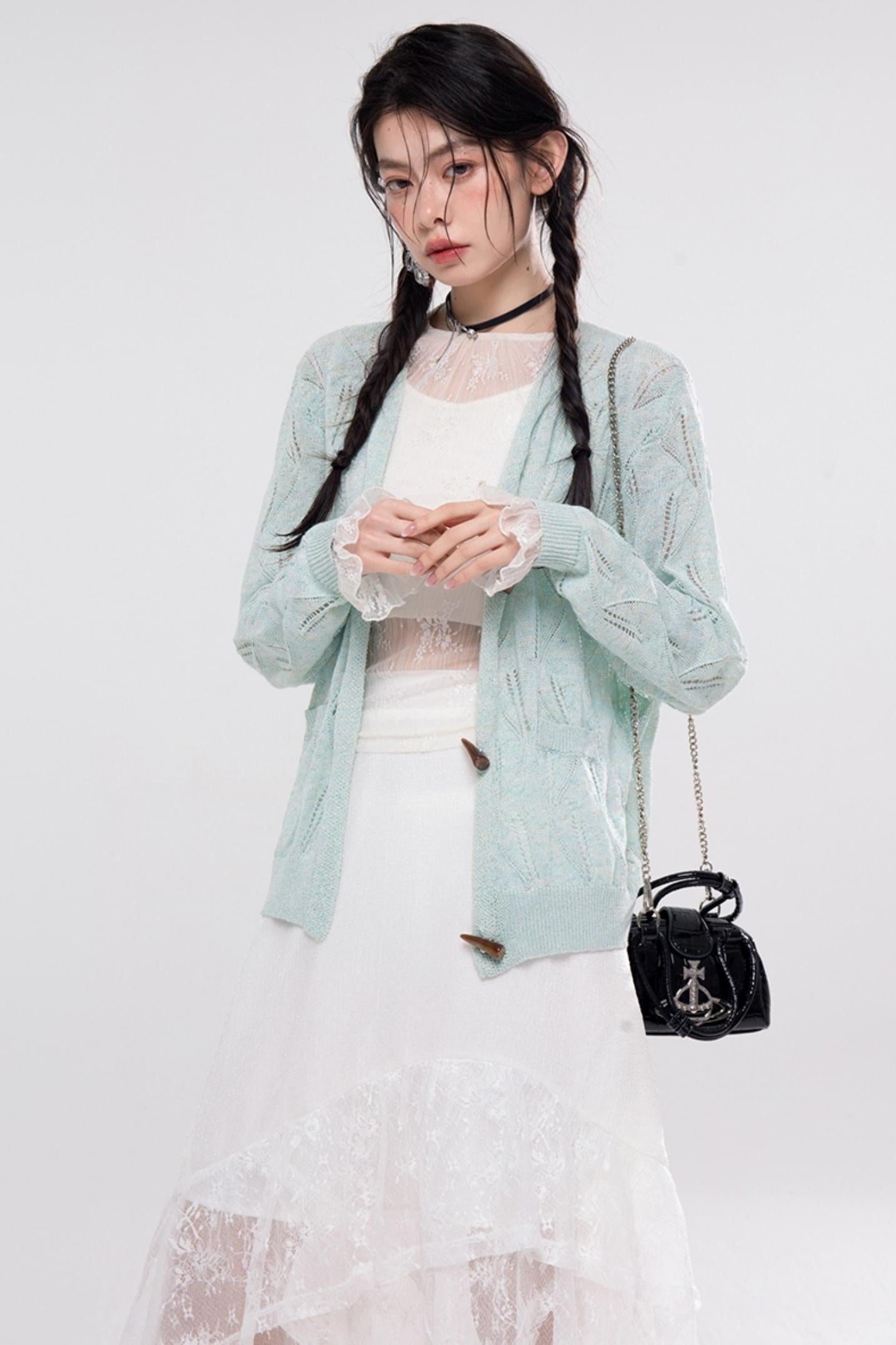 Airy Leaf Lace Knit Cardigan