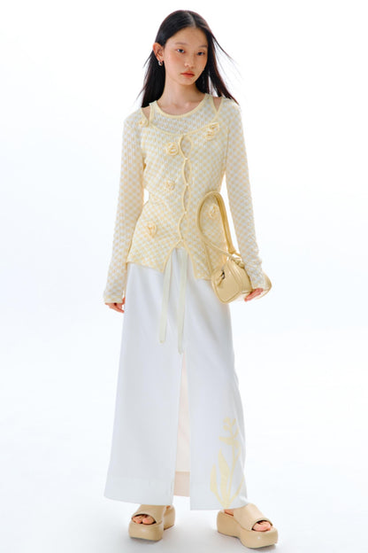 Three-Dimensional Flower Bubble Texture Knitted Vest Set