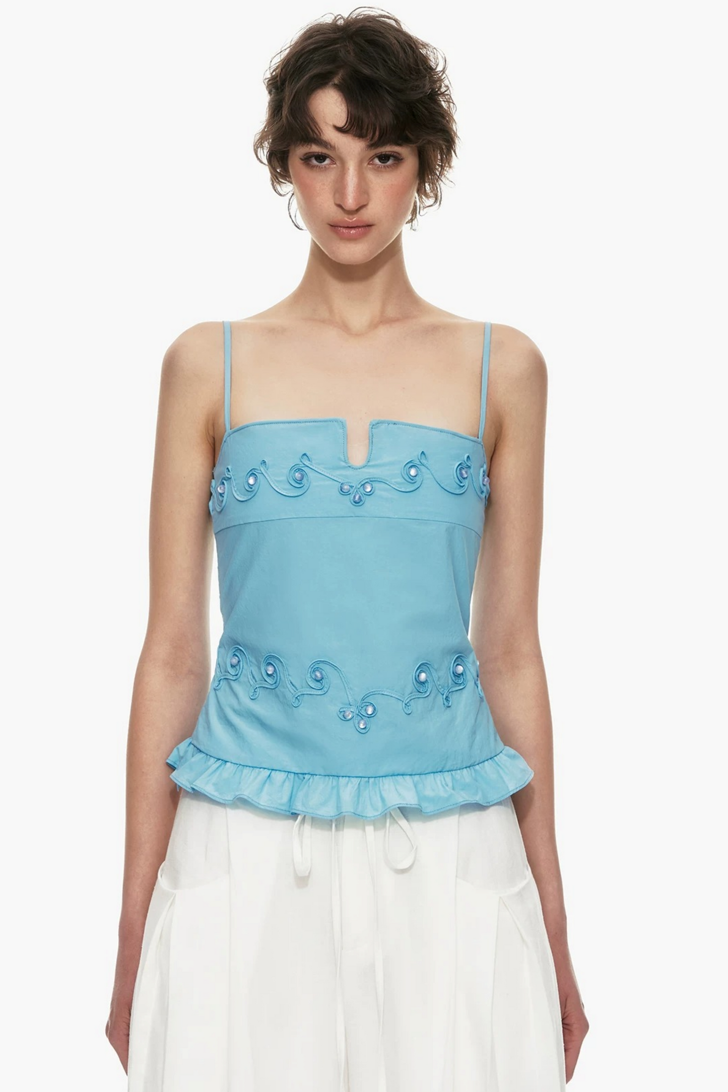 Embroidered Cotton Ruffled Top
