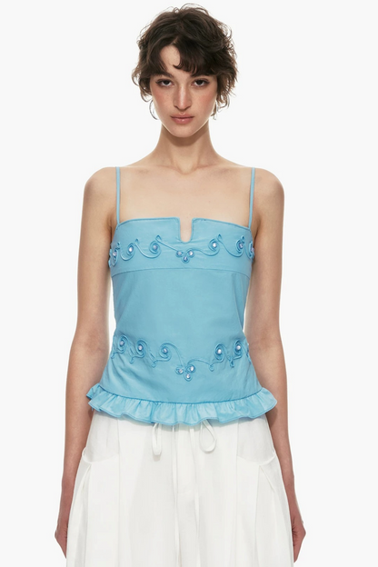 Embroidered Cotton Ruffled Top