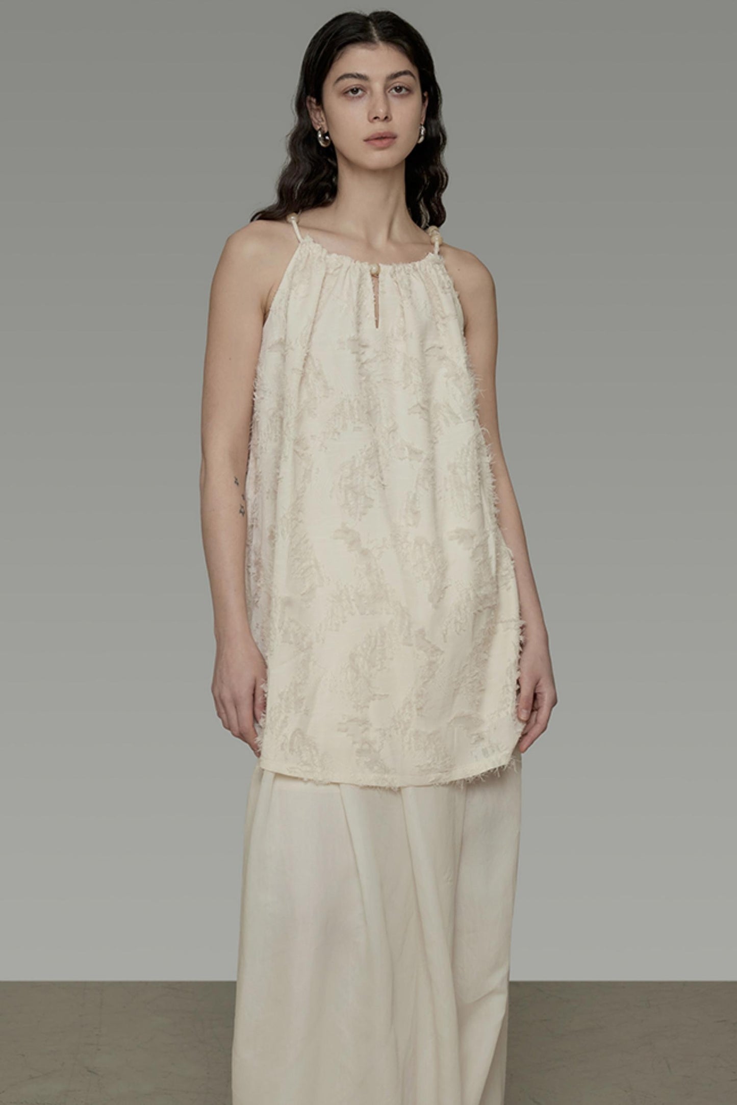 Floral Elegance Beaded Suspenders Top