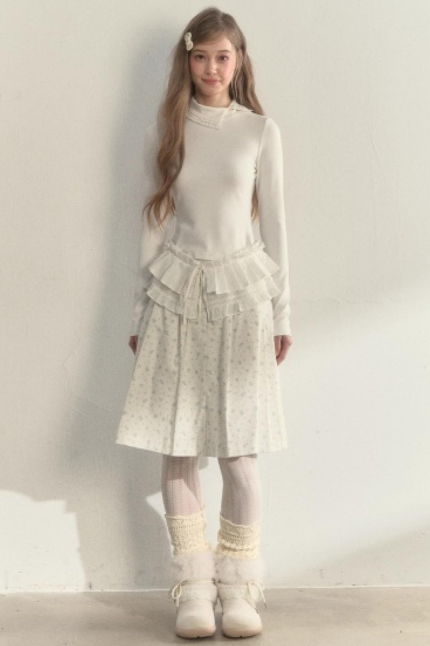 Layered Pleated Base Long Sleeve Top