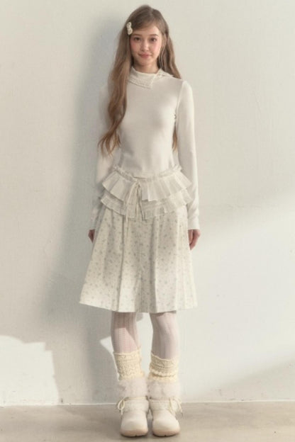 Layered Pleated Base Long Sleeve Top