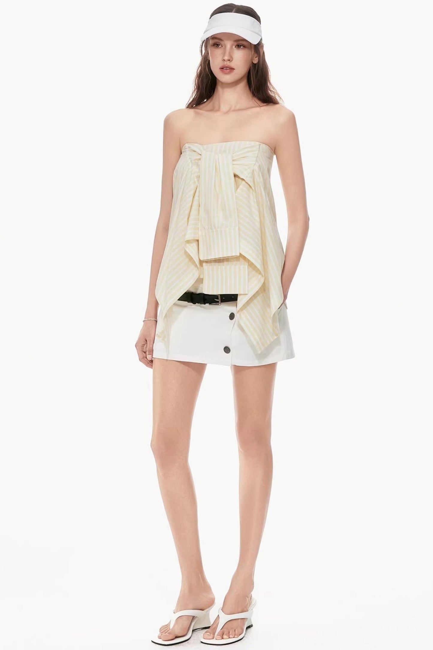 Yellow Striped Tube Top Style Skirt