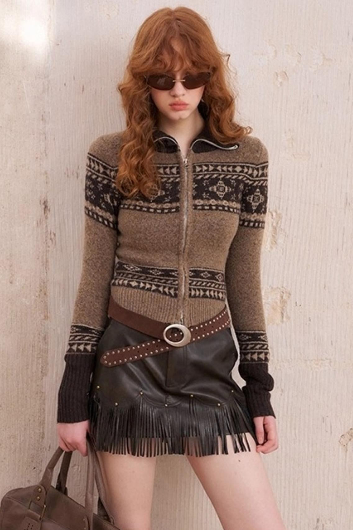 Stand-Up Collar Zip Knit Cardigan