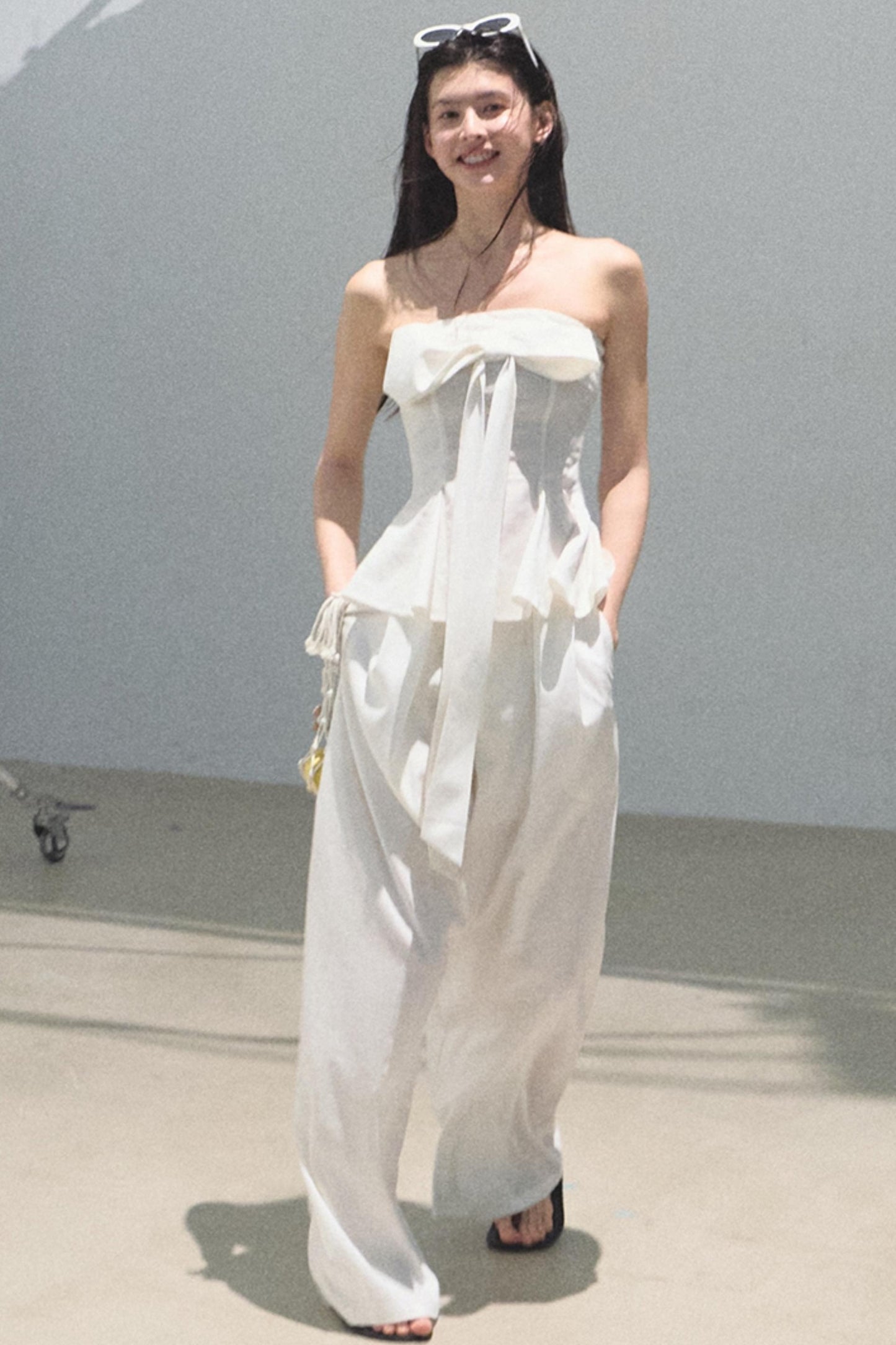 Eternal River Linen Bandeau Top & Wide-Leg Trousers Set-Up