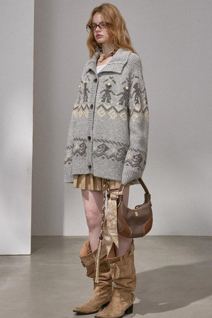 Pom-Pom Knit Cardigan Jacket