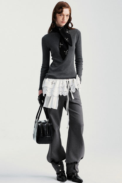 Khaki Tapered Flared Pants