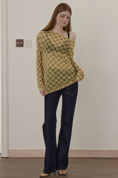 Wooha Retro Plaid Long Sleeve T-Shirt