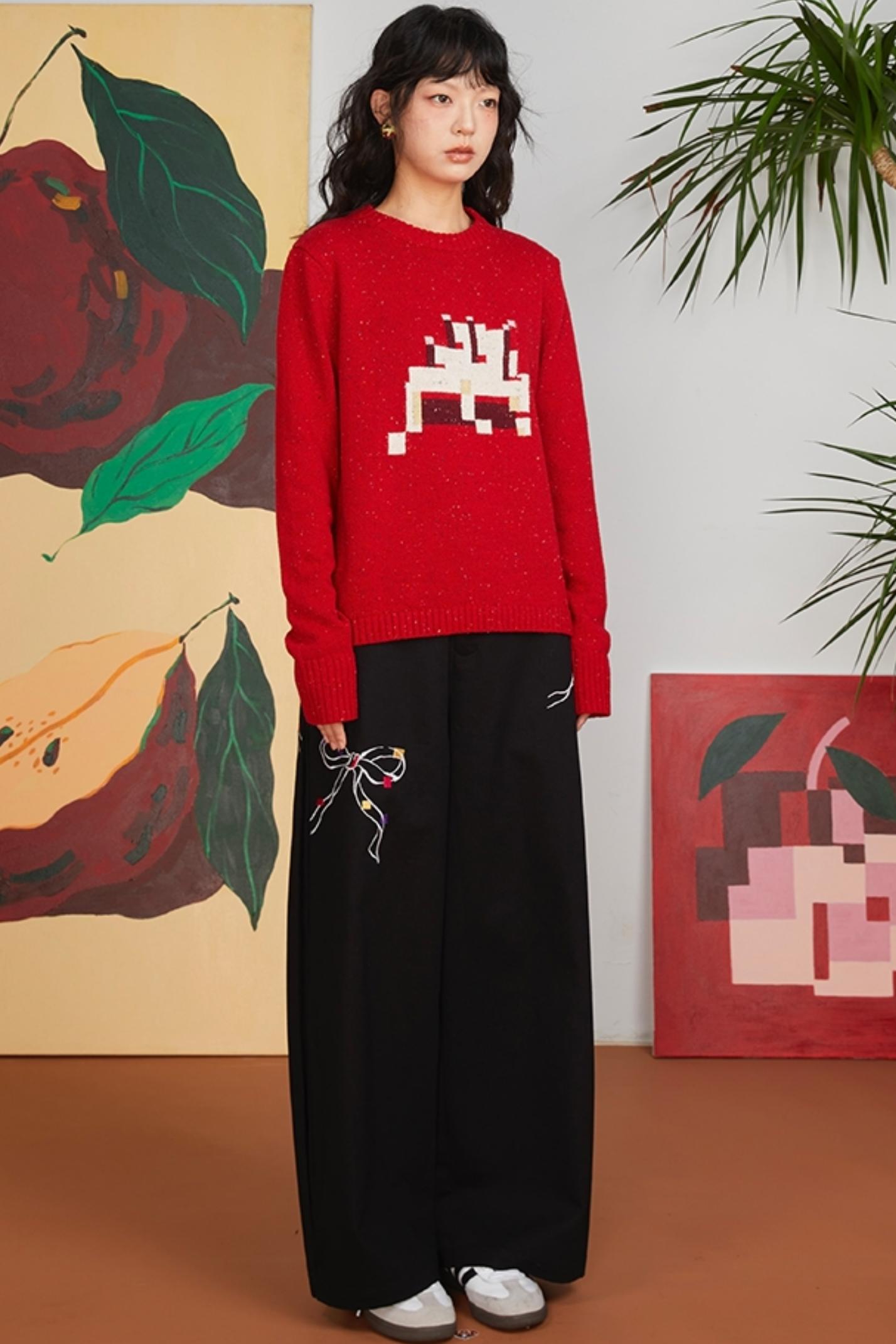 Loose Fit Bow Embroidery Pants