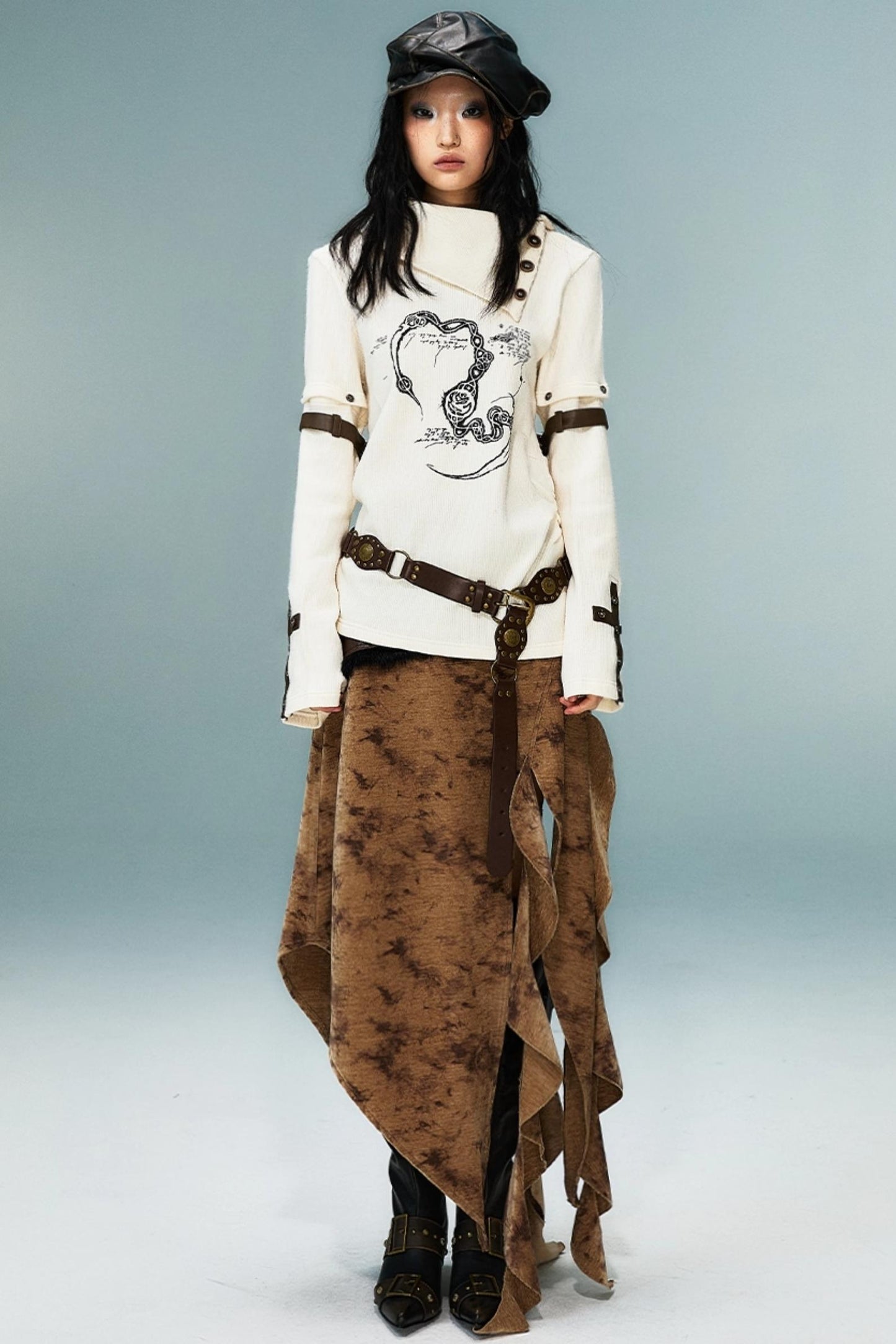 Vintage Detachable Sleeve Cross Knit Top