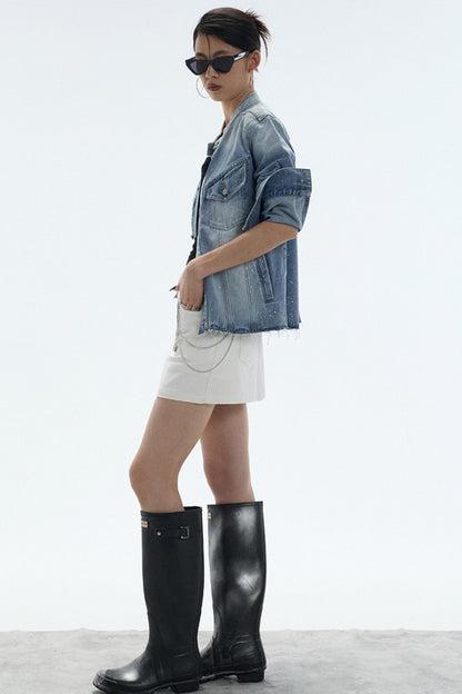 Slimming White A-Line Denim Skirt