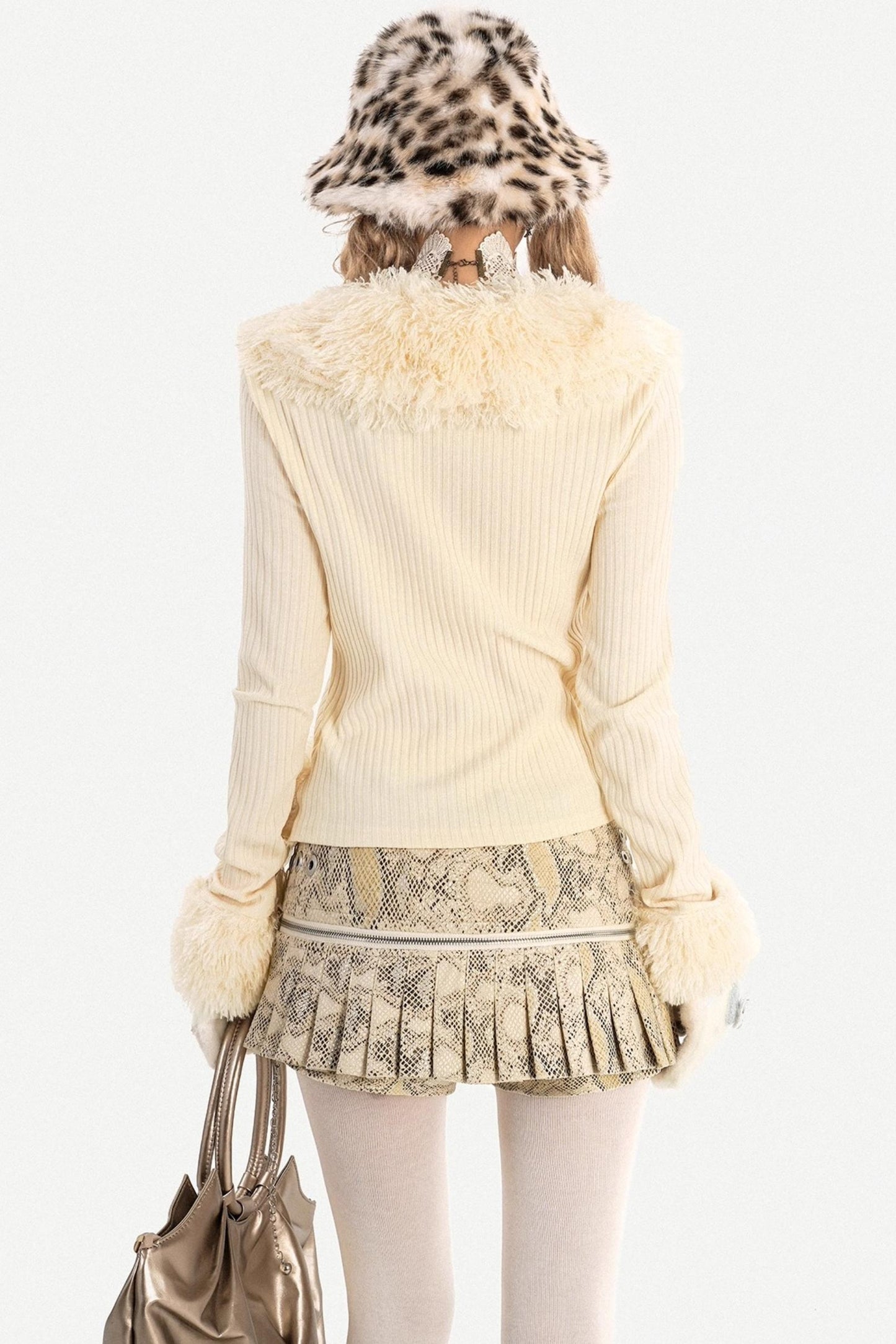 Sheepskin Collar Knit Cardigan