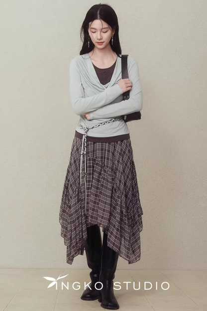 Asymmetrical Plaid Skirt