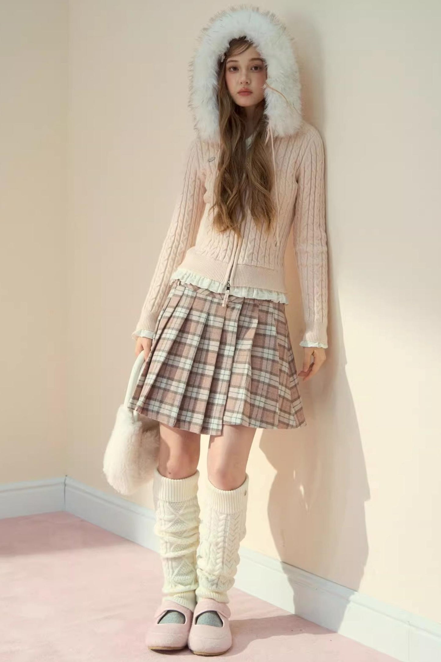 Fur Collar Detachable Knit Jacket