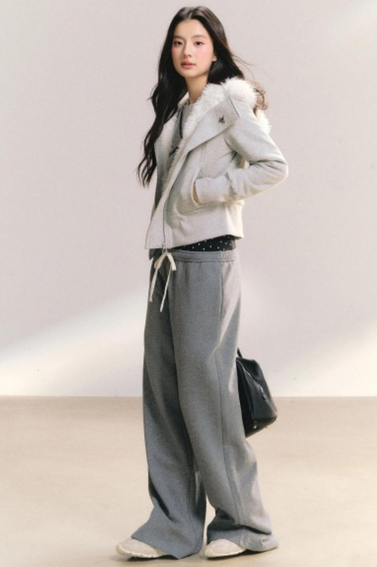 Grey Wind Fur Collar Jacket