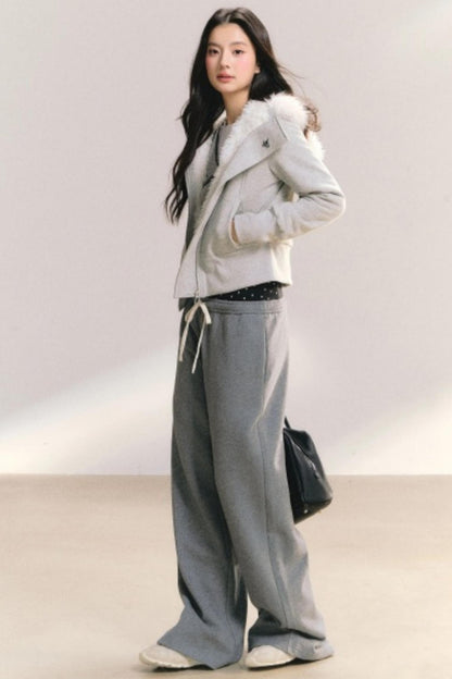 Grey Wind Fur Collar Jacket