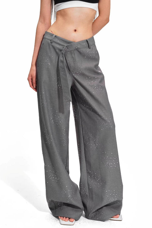 Starry Rhinestone Wide-Leg Pants