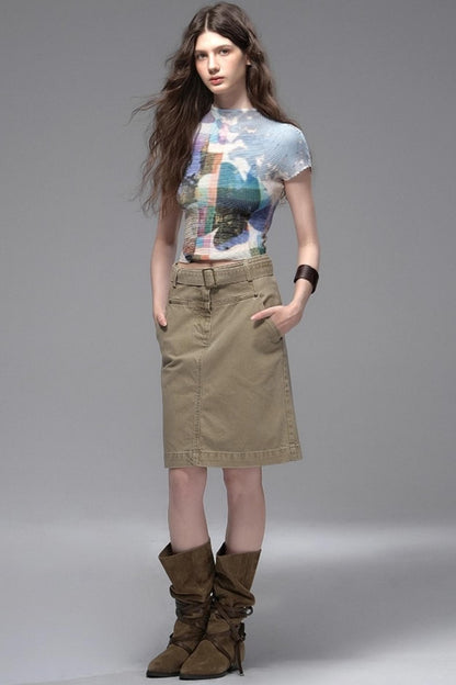 Wandering Cotton Denim Cargo Skirt