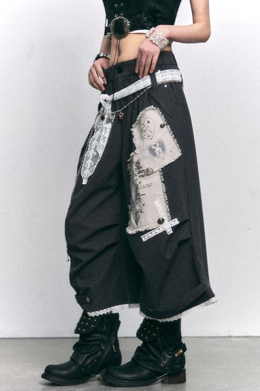 Hose im Vintage-Stil mit Spitze und Stoffeinsätzen