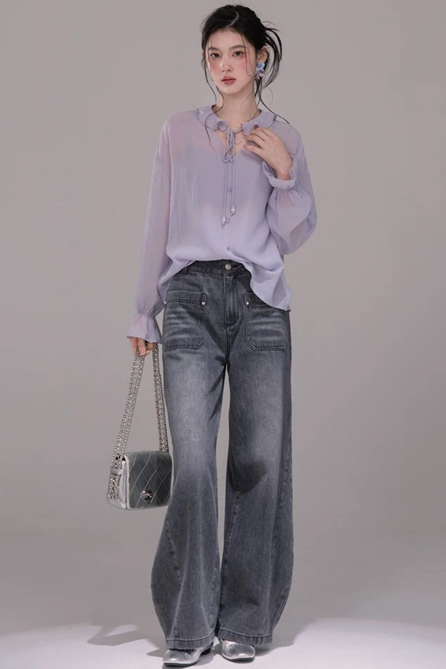 Acetate Deep Purple Blouse Set