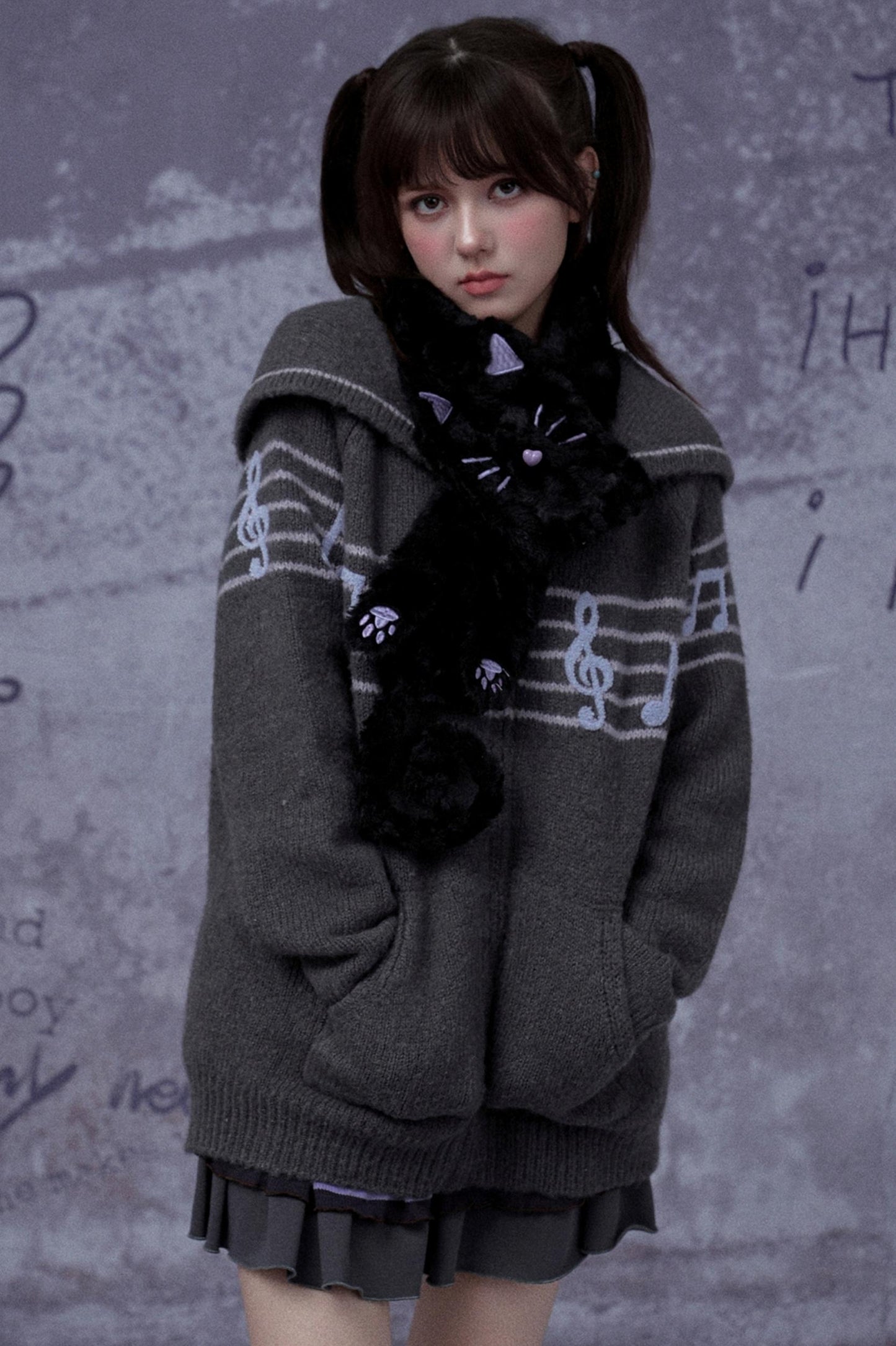 Black and Purple Cat Fur Scarf