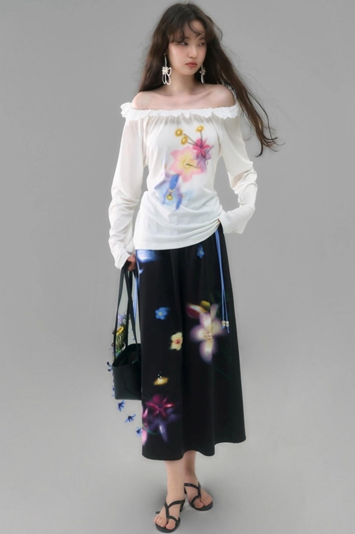 Wild Flower Satin Print Skirt