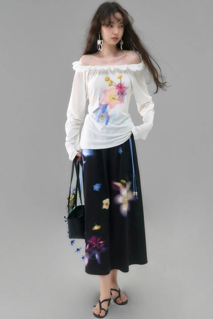 Wild Flower Satin Print Skirt