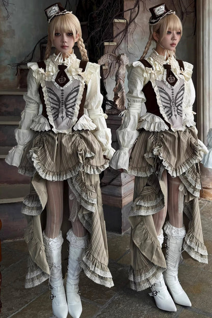 Bone Print Velvet Corset Vest