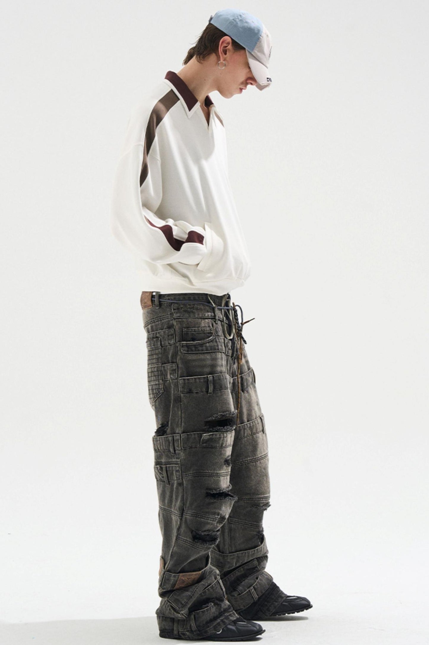 Contrasting Long Sleeve Polo Sweatshirt