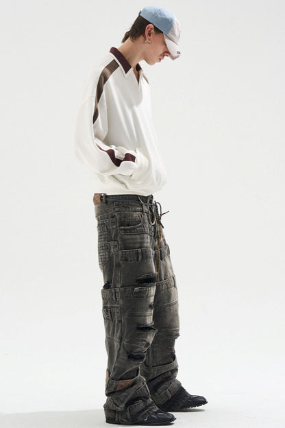 Contrasting Long Sleeve Polo Sweatshirt