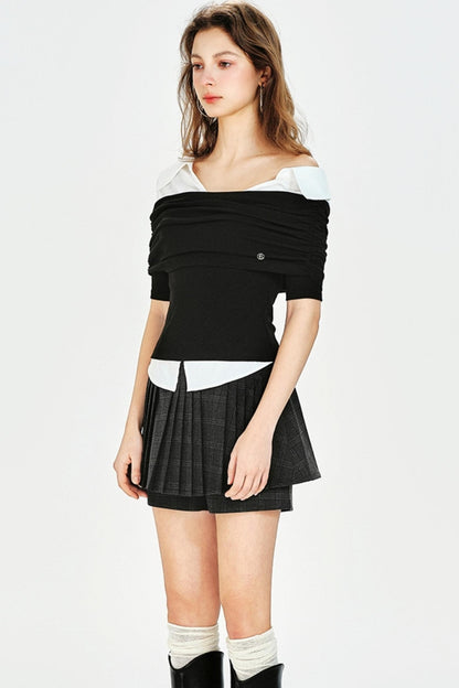 Vintage Style Off-Shoulder Knit Top