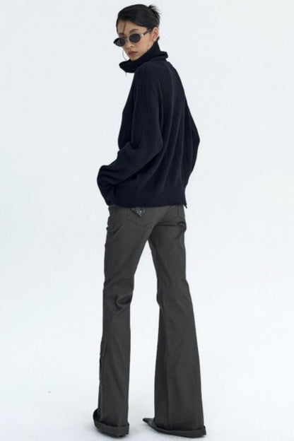 Slim Fit High-Neck Knit Cardigan