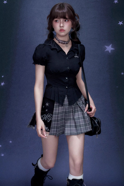 Plaid Graffiti Pleated Skirt Set-Up