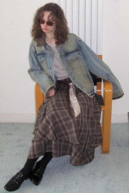 Autumn Plaid Denim Jacket